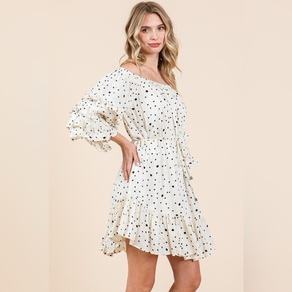 Vici Off The Shoulder Dotted Ruffle Detail Mini Dress - Picture 8 of 10